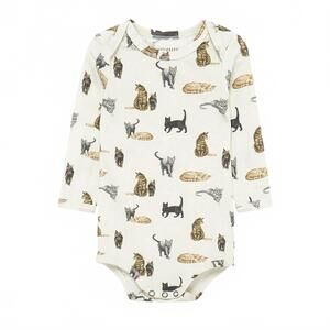 NEW MILKBARN baby's cat cotton stretch long sleeve one piece in cream